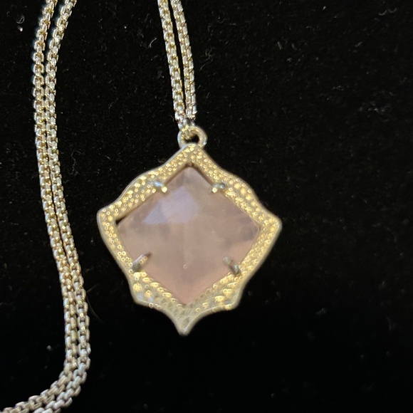 Kendra Scott Rose Quartz "Kacey" Long Pendant Necklace in Gold - Picture 1 of 9